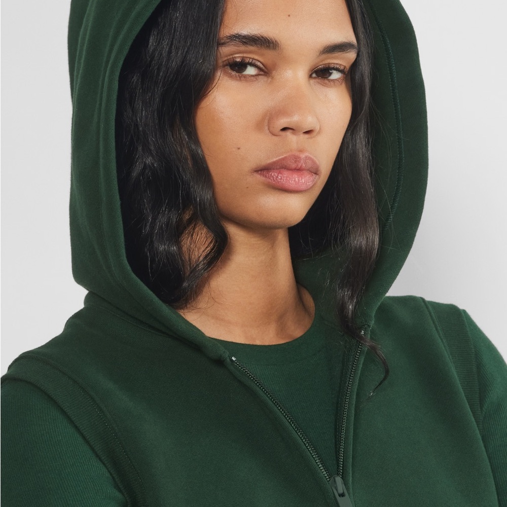 TNA Cozy Fleece Boyfriend Boxy Zip Hoodie in Scarab Green